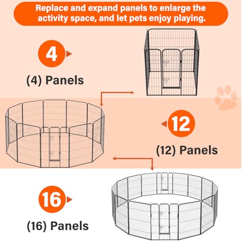 FDW Dog Playpen Kennel - 12 Panels, 40 Inch Height, Indoor/Outdoor Folding Metal Portable Puppy Exercise Pen, Heavy Duty Dog Fence for Yard, Camping - Black - style: 12 Panels