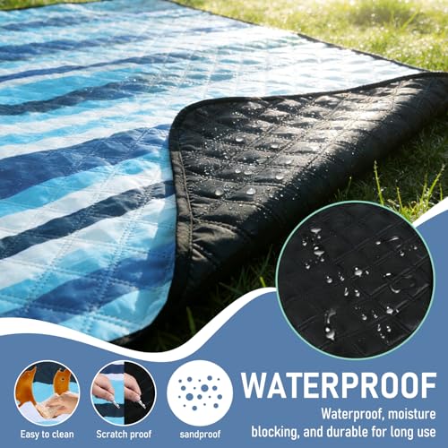 Beach Blanket Waterproof Sandproof, 80''x80''Extra Large Thick 5-Layer Big Outdoor Picnic Camping Blanket Easily Foldable Picnic Mat for Grass, Hiking, Travel, Concerts, Indoor - color: Dark Blue