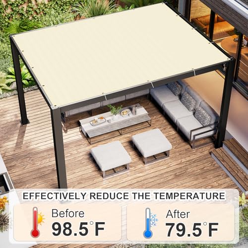 Cool Area Sun Shade Cloth with Grommets 3/4/6/8/10/12/16/20 FT Shade Panel Shade Tarp Screen Fabic for Outdoor Patio Pergola Cover Deck Garden, 6x8 FT, Butter Cream - color: Butter Cream, size: 0 6'X0 8'