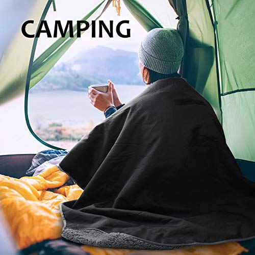 Tirrinia Large Waterproof Outdoor Blanket, Soft Warm Windproof Stadium Blanket with Sherpa Fleece and Foldable for Outdoor Sport, Baseball, Football, Beach, Concerts, Car - color: Black, size: 51”x 59”