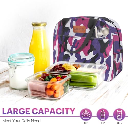Lunch Bag for Women & Men Adult Insulated Lunch Box, Small Leakproof Cooler Food Lunch Containers Reusable High Capacity Lunch Tote Bags for Work, Travel, Outdoor (Purple Camo) - color: Purple Camo