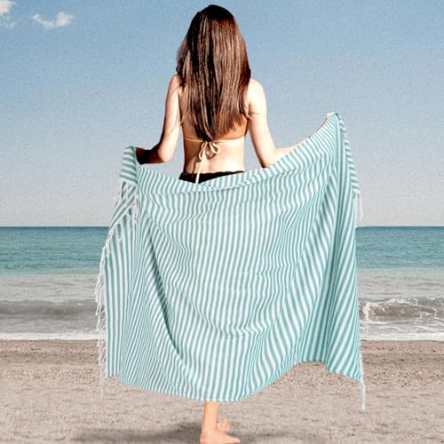 Turkish Striped Beach Towels Bulk Oversized 39"x71" Large Bath and Pool Set Quick Dry Lightweight Travel Towel for Adult,100% Cotton TEBT-18-1skyblue - color: Sky Blue, size: 1 Pack