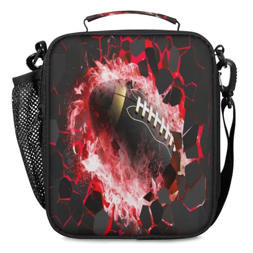 Kids Lunch Bag for Boys American Football Insulated Lunch Box with Side Pocket Reusable Leakproof Lunchbox Cooler Tote for School Picnic Travel - color: Rugby