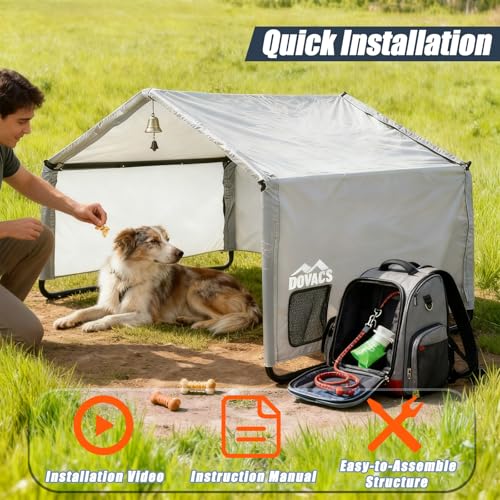 3-in-1 Outdoor Dog Tent Windproof Sun Shade Cover, Large Outdoor Pet House Cover (4'x4'x3.3'), Pet Gazebo Sun Shelter - Cover Only - color: Cover Only Grey