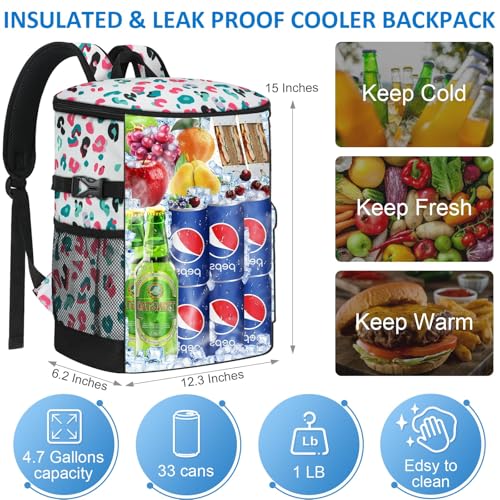 Tenot Cooler Backpack 33/40 Cans Backpack Coolers Insulated Leak Proof Soft Beach Cooler Bag for Men Women Ice Chest Backpack Camping Hiking Picnic Travel Cooler Lunch Backpack - color: Blue Leopard Print, size: 33 Cans