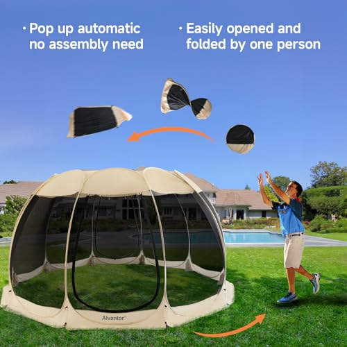 Alvantor® Screen House Room Camping Tent Outdoor Canopy Pop Up Sun Shade Shelter 10 Mesh Walls Not Waterproof Beige 15'x15' Patent Pending - color: Beige, size: 15'x15'