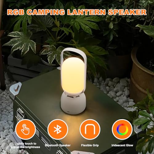 JackonLux Camping Lantern with Speaker, Portable Rechargeable Outdoor Lantern, 11 Mode RGB Color Dimmable LED Night Light for Camping, Home, Party and Hiking (1, White) - color: White