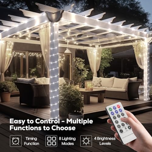 ICRGB Solar Rope Lights Outdoor, 39FT 100 LED Solar Rope Lights,IP67 Waterproof, 8 Modes, Outdoor Patio Porch Tree Wedding Christmas Pool Garden Decorative (Cool White, 39FT) - color: Cool White, size: 39 FT