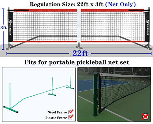 Pickleball Replacement Net 22ft x 3ft for Indoor or Outdoor Fits for Most Free-Standing Pickle Ball Frame Come with 4 Outdoor Pickle Balls (Net Only) - color: Black and Red