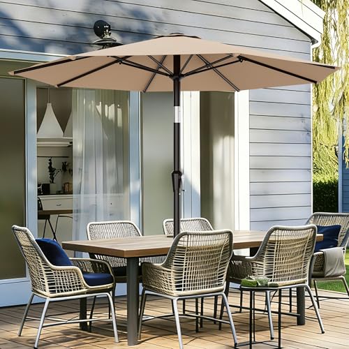 AreShark 9 FT Patio Umbrella for Outdoor, Outdoor Table Umbrella with Push Button Tilt and Crank, Outdoor Patio Umbrellas with 8 Sturdy Ribs for Market, Garden, Pool (Beige) - color: Beige, size: 9ft
