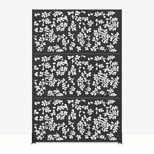 Casaphoria 72" H x 47" W Metal Outdoor Privacy Screen, Freestanding Decorative Divider for Patio, Deck, Balcony, and Garden with Stable Base, Black Davy - color: Black Davy