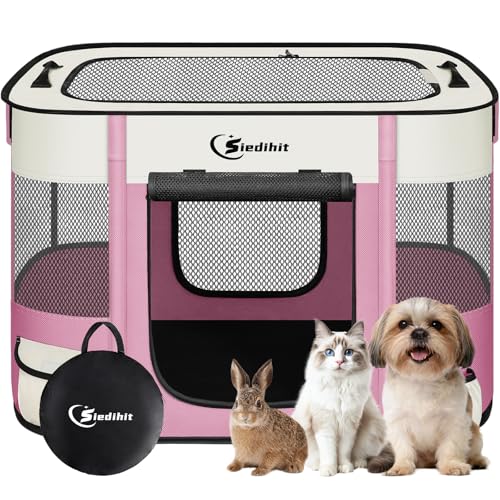 Dog Playpen,Cat Pet Puppy Pen,Portable Playpens for Dogs Indoor Outdoor Travel Camping Use,Foldable Dog Kennel Tent Crate for Rabbit Small Animals with Carrying Case (Pink, Small) - color: Pink, size: Small