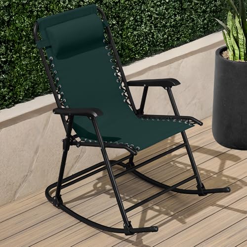 Best Choice Products Outdoor Zero Gravity Rocking Chair, Folding Reclining Patio Lounge Chair with Adjustable Pillow for Lawn, Beach, Camping - Forest Green - color: Forest Green