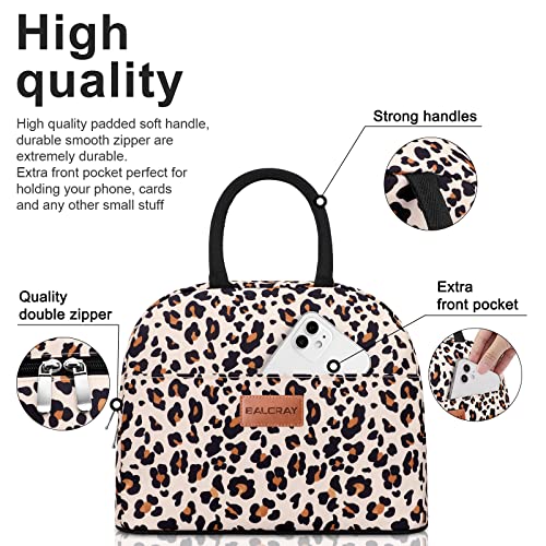 BALORAY Lunch Bag for Women Men Insulated Lunch Box for Adult Reusable Lunch Tote Bag for Work, Picnic or Travel - color: Beige with leopard, size: L