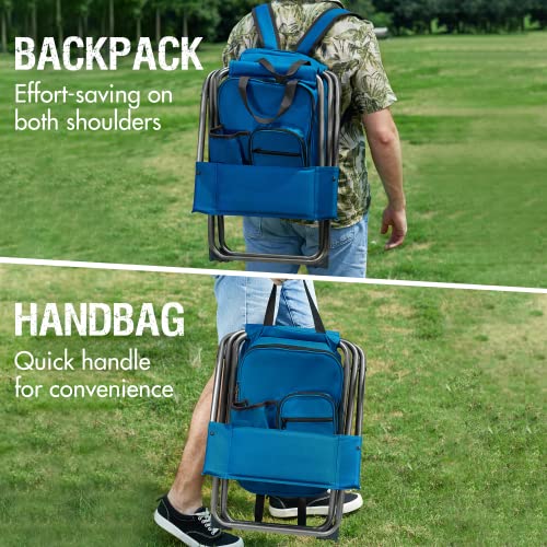 PORTAL Backpack Cooler Chair Fishing Chairs with Backrest Folding Camping Stool Compact for Outdoors Hiking Hunting Travel, Supports 225 lbs Capacity - color: Blue