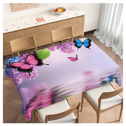 Butterfly Kitchen Tablecloth Nature Flowers Butterflies Indoor Outdoor Table Cover Anti-Oil Table Cloths for Wedding Banquet Dinner Tablecloths, 52x70 Inch(4-6 Seats) Blue Purple - color: Butterfly