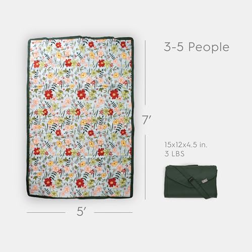 Little Unicorn 5'x7' Outdoor Family Picnic & Beach Blanket | Durable & Water-Resistant Fabric | Compact Fold & Easily Wipes Clean | Zipper Pocket (Primrose Patch) - color: Primrose Patch, size: 5 x 7
