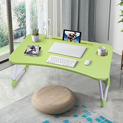 Slendor Lap Desk with Cup Holder, Foldable Laptop Table for Bed, Portable Bed Desk for Laptop and Writing, Computer Tray with Tablet Slot, Notebook Stand Reading Holder for Couch Sofa Floor,Green - color: Green