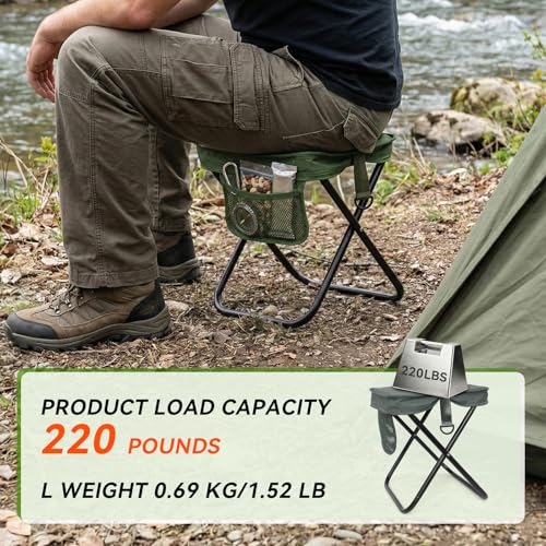 Camping Stool with Shoulder Strap,Ultralight Collapsible Handbag Style Stool,Pocket Portable Seat for Camping Travel Fishing Hiking Beach Backpacking Gardening Picnics-L(Green) - color: Green, size: Large