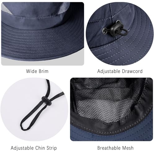 ZOORON Sun Hats for Men Women, Wide Brim Safari Hats UV Protection UPF50+ Waterproof Boonie Hats for Fishing Hiking Camping - color: 2pack-black+navy