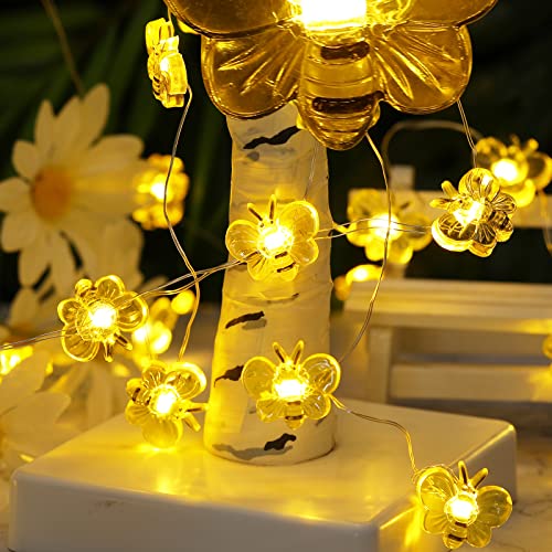 Mudder 2 Sets Honey Bee Fairy String Lights Battery Operated Bee String Light 10 ft 40 LED Bee Decorative Lights for Wedding Summer Party Indoor Outdoor Decoration