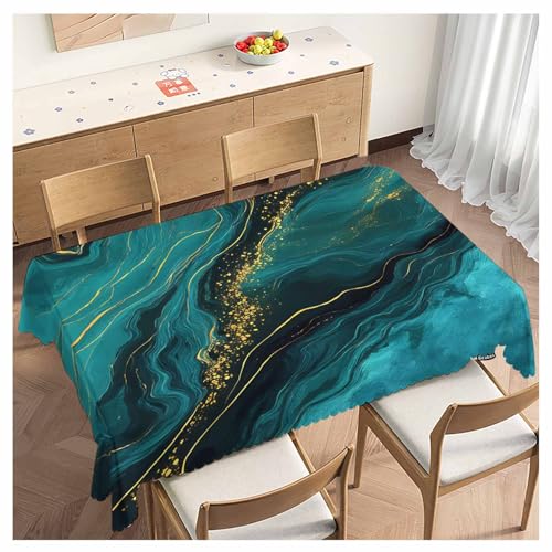 Tablecloth Marble Green, Abstract Liquid Marble Gold Green Rectangular Table Cover Kitchen Table Cloth for Dining Hotel Coffee Parties Tabletop Decoration, 52x70 Inch - color: Marble Green