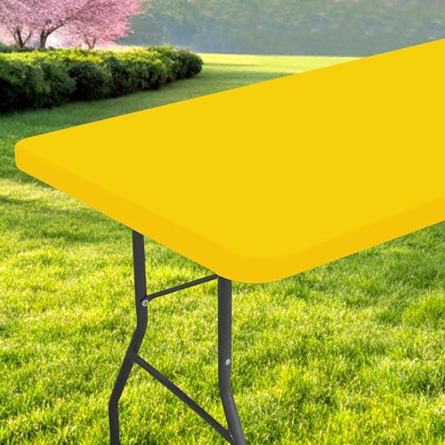 Rectangle Table Cloth, Waterproof Elastic Fitted Tablecloth for 5 Foot Folding Tables, Washable Polyester Tablecloths for Picnic, Camping, Outdoor (Yellow, 30"x60") - color: Yellow, size: 60" x 30" (Rectangular)