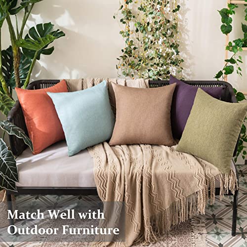 MIULEE Pack of 2 Decorative Outdoor Solid Waterproof Throw Pillow Covers Faux Linen Garden Farmhouse Cushion Cases for Patio Tent Balcony Couch Sofa 16x16 Inch Khaki - color: Khaki, size: 16" x 16" (Pack of 2)