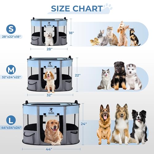 Foldable Dog Cat Playpen, Portable Dog Crate for Puppies, Cat, Puppy Play Pen for Indoors, Kennel Tent Crate for Indoor Outdoor Travel Camping Use with Carrying Case (Blue, L) - color: Blue, style: Large(44"x34"x23")