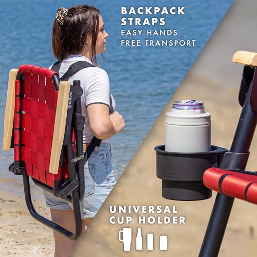 GoSports WOVN Beach Backpack Chair - 9 Styles Available - Premium Folding Camping Chair - color: Burnt Red