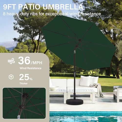 MEWAY 9ft Patio Umbrella Outdoor Table Umbrellas with Push Button Tilt and Crank, Market Umbrella 8 Sturdy Ribs for Deck, Garden, Pool and Backyard, Dark Green - color: Dark Green, size: 9ft