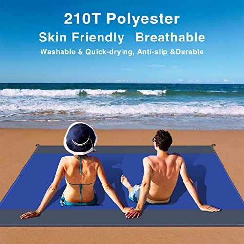 Beach Blanket - Sandproof Waterproof & Lightweight - Blue - 83" X 79" - Fits 4-6 Persons - Compact & Portable - Ideal for Beach, Camping, Hiking & Picnicking - color: Blue Gray