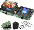 2 Burner Camping Stove, 20000 BTU Propane Camp Stove Portable Folding Gas Travel Stove Camping Essentials Gears Includes Grill,Carrying Bag, Adjustable Burners & Piezo Ignition for Tailgating,BBQ,Camp