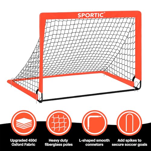 2 Pack 4' x 3' Soccer Goal Net Set, Pop Up Kids Practice Soccer Goals for Indoor and Outdoor.Portable Soccer Net with Carrying Bag & Ground Pegs, Perfect for Backyard, Field, Court - color: Orange