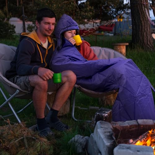Large Outdoor Waterproof Blanket Extra Thick Fleece Stadium Blanket for Camping, Car, Pet, Picnics - Windproof, Wearable, Machine Washable 80" x 58" (Purple,Hooded) - color: Hooded-purple