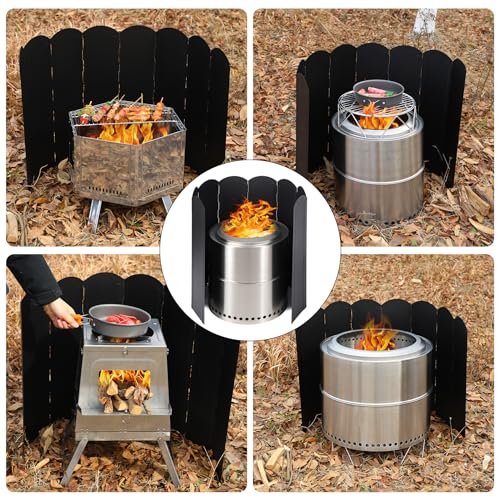 23.6" Extra Tall Camping Stove Windscreen, 8-Panel Heavy-Duty Folding Windshield for Butane/Propane Burners & Grills, Portable with Carry Bag (Camping Hiking) - color: Black