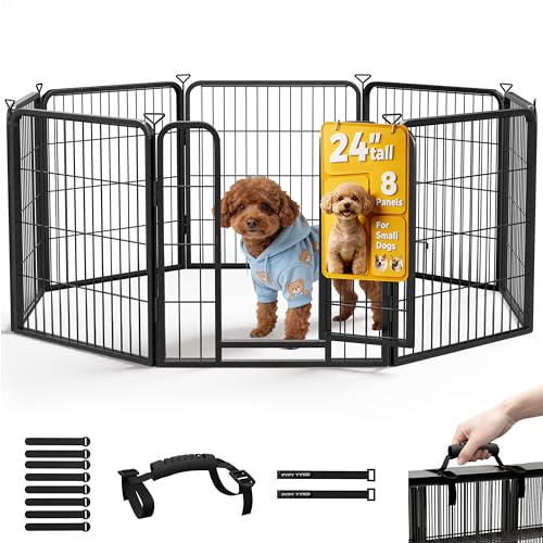 Heavy-Duty Iron Dog Playpen Outdoor Indoor,24 inch 8 Panels Dog Fences for RV Camping/Yard/Garden,Portable Dog Play Pen for Dogs,Puppies,Small Animals,Black Silver - color: Dark Sliver, size: 24''H