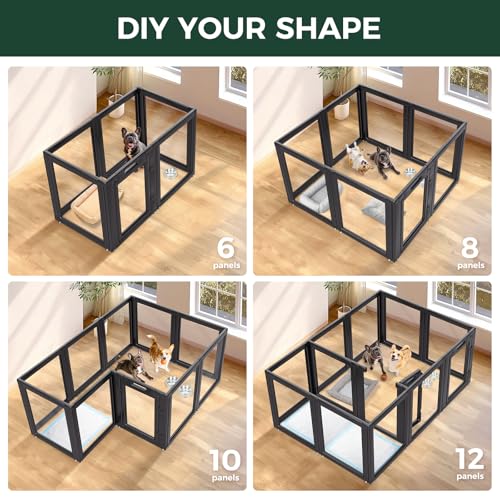 FXW AuraSpace Acrylic Indoor Dog Playpen for Small and Medium Dogs, 30 Inch, 10 Panels, Black - color: Black, size: 30"H