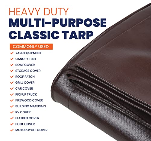Heavy Duty 7 Mil Tarp Cover, Waterproof, UV Resistant, Rip and Tear Proof, Poly Tarpaulin with Reinforced Edges for Roof, Camping, Patio, Pool Cover, Boat (Brown/Black 6′ X 8′) - color: Brown/Black-7 Mil, size: 6′ X 8′