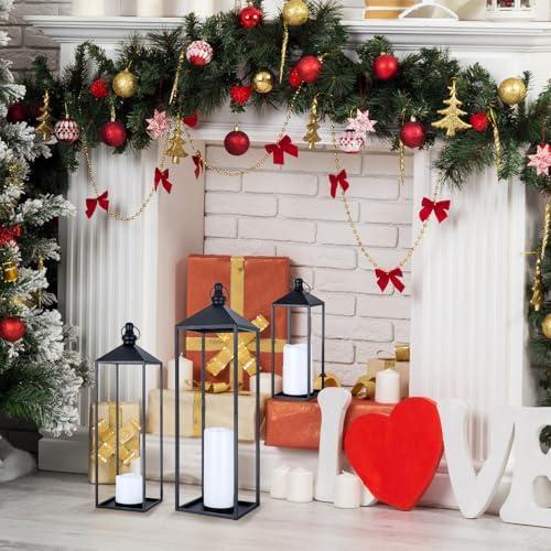 LED Lanterns Decorative Indoor&Outdoor, 23’’ 19’’ 13’’ Large Black Candle Lanterns Set with 3 Flameless Candles, Metal Holders for Porch, Patio, Garden, Home, Fireplace, Decorations Decor - color: 23‘’ + 19‘’ + 13‘’ / Timer