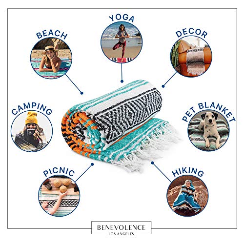 Benevolence LA Authentic Handwoven Mexican Blanket | Yoga Blankets, Outdoor, Picnic, Beach, Camping | Equestrian Saddle | Serape 50x70 inches - Mandarin, Pack of 1 - color: Mandarin