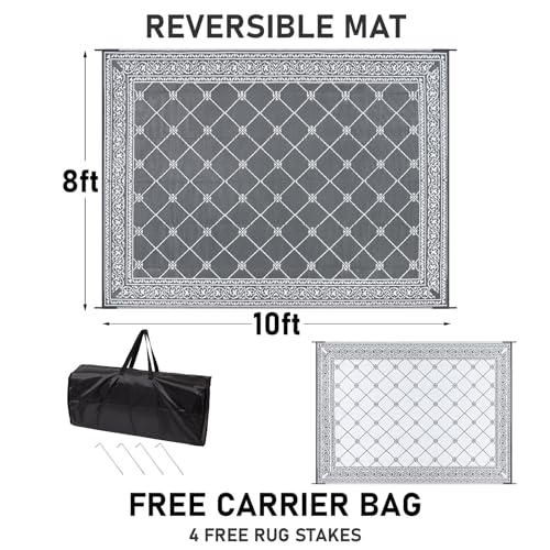 Outdoor Rugs 8'x10' for Patios Waterproof RV Mats Camping Rug Outdoor Area Rug Lightweight Portable Outdoor Plastic Straw Rug for Patio, RV, Camping, Balcony, Beach - color: Classic Grey, size: 8' x 10'