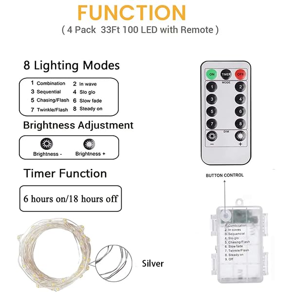 6 Pack 100 LED Fairy Lights Battery Operated with Remote, 33FT Waterproof Twinkle Lights with Timer & 8 Modes, Fairy String Light Outdoor Indoor for Bedroom Classroom DIY Christmas Decor (Cool White) - color: Cool White, size: 6 Pack