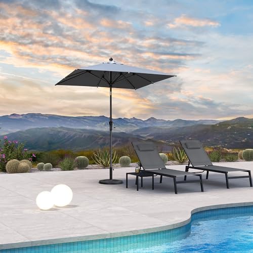 PURPLE LEAF 6.5' x 6.5' Square Patio Umbrella Outdoor Table Umbrella Aluminum Frame Market Umbrella Sun Umbrella with 8 Sturdy Ribs & Tilt for Garden Deck Lawn & Pool Light Gray - color: Light Gray, size: 6.5' x 6.5'