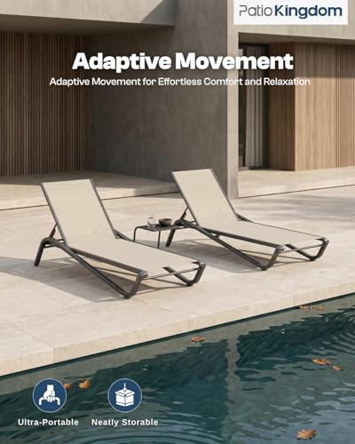 Set of 2 Patio Chaise Lounge Chairs, All-Weather Aluminum Pool Loungers for Outside, 5-Position Adjustable Sunbathing Chair for Deck, Backyard & Poolside, Rust-Proof & Stackable, Beige - color: Beige, size: Set of 2