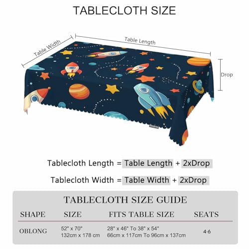 Table Cloth Galaxy Space, Cute Spacecraft Planet Solar System Farmhouse Tablecloth Soft Table Cover for Kitchen Dinning Tabletop Decoration, 52x70 Inch Fitted Tablecloth - color: Galaxy Space