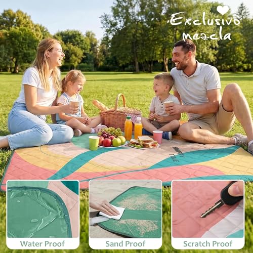 Exclusivo Mezcla Extra Large Waterproof Picnic Blankets 3 Layer, Sandproof and Foldable Outdoor Blanket for Beach Camping, Park and Travel - color: Green Seaweed
