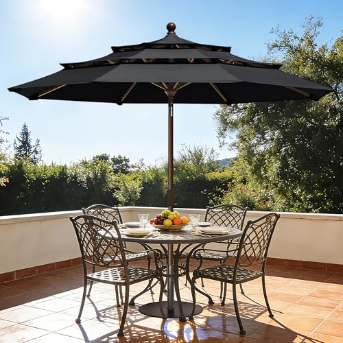 EliteShade USA 10-Year-Non-Fading 10ft 3-Tier Market Patio Umbrella, Commercial Grade Outdoor Table Umbrella with Crank Open, Windproof & UPF 50+ UV Protection, Heavy Duty Ventilation for Garden, Deck, Pool, Backyard, Beach & Bistro, Black - color: Black,