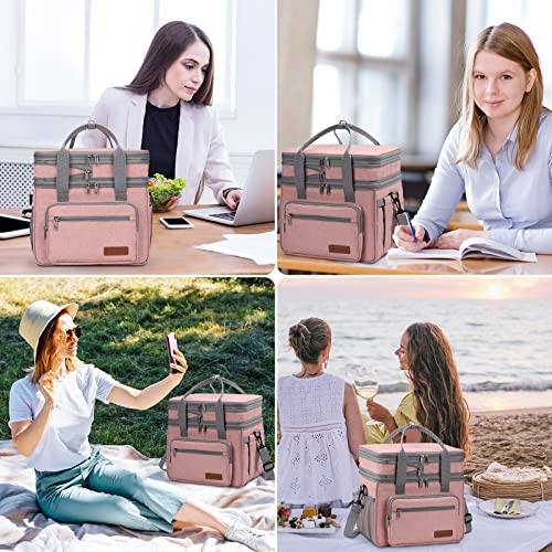 Maelstrom Lunch Box, 23L Insulated Lunch Bag, Expandable Double Deck Cooler Bag, Lightweight Leakproof Tote Bag With Side Tissue Pocket, Suit For Men and Women (E. Pink) - color: E. Pink
