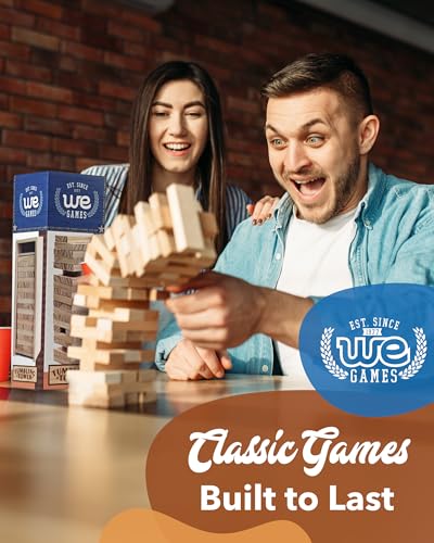 WE Games Wooden Block Stacking Party Game for Adults, Tumble Tower Wedding Guest Book Alternative, Tabletop Games, Includes Storage Case, 12 inches - color: Natural Wood